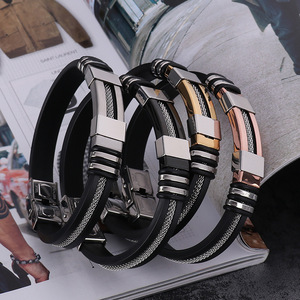 Pulsera de Cadena de Acero Inoxidable y Silicona Estilo Punk para Hombre, Joyería Masculina para Regalo, Venta al Por Mayor - Product Image 1
