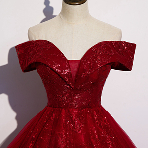 Vestido de Noche Rojo con Hombros Descubiertos, Apliques de Encaje, Corsé, Vestido de Gala con Lentejuelas, Vestido Formal para Fiesta - Product Image 3