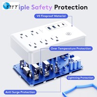 Multiprise américaine avec voyant lumineux, interrupteurs séparés, charge rapide USB-C PD 20W, certifiée PC V0 FCC, OEM