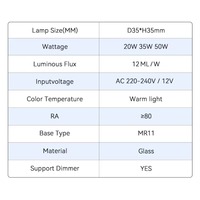 Lampes halogènes GU4 20W 12V MR11, lampe de plafond réglable avec couvercle en verre, 2 broches, couleur chaude 2700K, ampoule halogène 220-240V