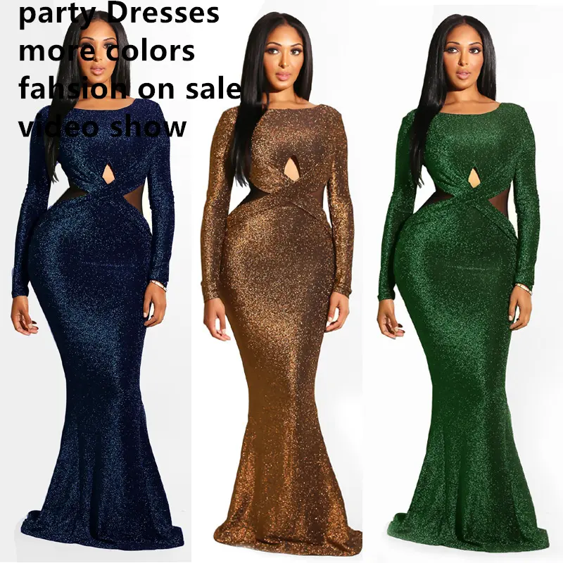 Free sample New fashion spring high collar Sexy Women Long Sleeve Backless long sleeve evening prom dress