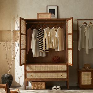 Armario de Dormitorio Moderno de Madera de Ratán con Almacenamiento de Doble Puerta <span class=keywords><strong>para</strong></span> <span class=keywords><strong>Abrigos</strong></span> y Sombreros - Product Image 3