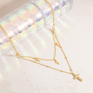 Stainless Steel <b>Cross</b> Pendant Necklace 18K Gold Plated Pave Setting Clavicle <b>Chain</b> For Women Gift Jewelry - Product Image 2