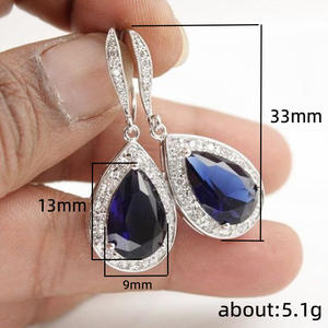 Orecchini Pendenti Blu E2264 da Donna, Classici con Cristalli a Goccia, Gioielli da Sposa con Strass, Montatura in Lega di Zinco a Forma di Goccia d'Acqua - Product Image 6
