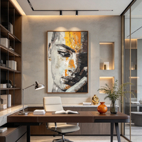 Art mural texturé peint à la main, portrait féminin abstrait fleuri, toile verticale, déco vintage chambre