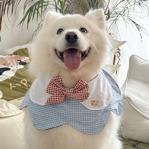 Bavoir pour chien en polyester doux à carreaux, grand tour de cou pour chien, utilisation quatre saisons - Product Image 5