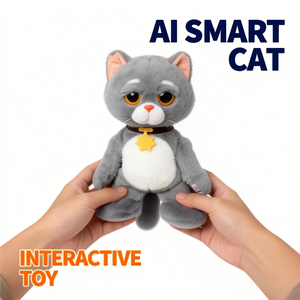 Juguete de Peluche de Gato Gris Interactivo con Voz AI, Relleno de Algodón PP, Canta y Baila, Compañero Educativo <span class=keywords><strong>para</strong></span> Bebés, Decoración <span class=keywords><strong>para</strong></span> Fiestas de <span class=keywords><strong>Cumpleaños</strong></span> - Product Image 1