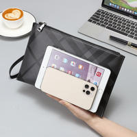 Pochette décontractée grande capacité pour homme, style enveloppe à carreaux vintage avec fermeture éclair, mallette tendance pour homme