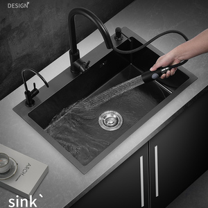 Fregadero de cocina de cuarzo personalizado de alta calidad, fregadero de cocina de Piedra Negro, cuenco <span class=keywords><strong>doble</strong></span>, <span class=keywords><strong>lavabo</strong></span> que contiene drenaje - Product Image 3