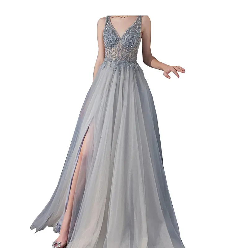 Dames Maxi Tulle jurk met lovertjes, avondjurken, V-hals, sexy prom jurken, dames, elegant, 2021