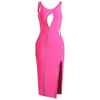 Robe bandage sexy rose pour femme, idéale pour les soirées, mariages, anniversaires, dîners, tenue de bureau, banquets