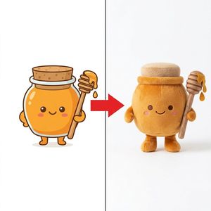 Figurine décorative en peluche <span class=keywords><strong>Kawaii</strong></span> en forme de pot de miel avec détails de gouttes de miel et baguette mélangeuse en bois, personnalisable - Product Image 1
