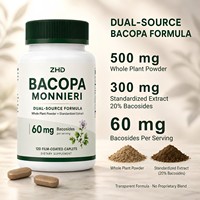 Complément alimentaire Bacopa Monnieri |   Poudre de plante entière et extrait standardisé |   60 mg de bacosides par portion |   120 comprimés