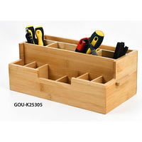 Organisateur de bureau et de cuisine rectangulaire en bambou à double niveau et multi-compartiments avec un grand espace de rangement
