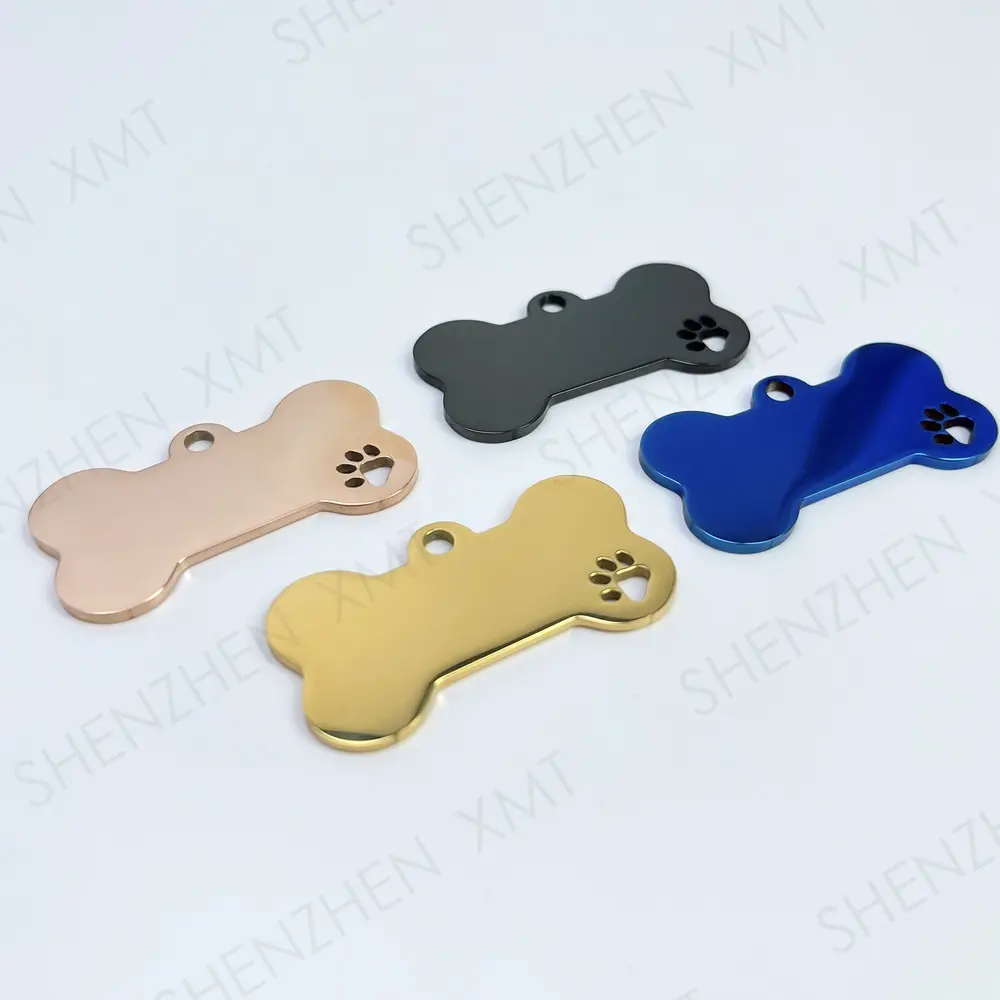 Promozione regalo sublimazione etichette anodizzate vuote targhette per cani in metallo piastra per nome inciso a forma di osso di metallo