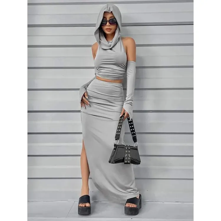 2023 Summer Women Slit Dressing Set Casual Bodycon Fashion 2 Pieces Ladies Dress Top And Pants