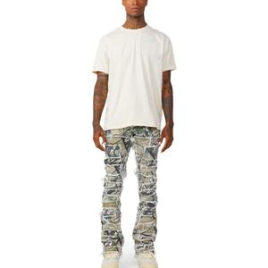 กางเกงยีนส์แฟชั่นลำลองสไตล์สตรีทฮิปฮอปทรงสลิมฟิต แต่งลายขาดรุ่ย ตะเข็บดิบ ลายพราง ทรงขาบานเล็กน้อย - Product Image 3