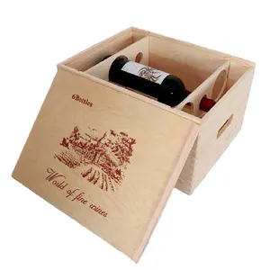 Wholesale solid wood custom wine gift box hand made sliding lid 6 bottle wooden boxes for wine bottles