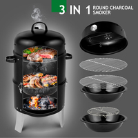 Barbecue vertical 3-en-1 au charbon de bois, grill multifonction, fumoir tonneau robuste pour jardin, camping et pique-nique