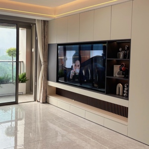 Mobile TV Personalizzato in Stile Moderno con Illuminazione, Set di Mobili da <span class=keywords><strong>Soggiorno</strong></span> con Pannelli in Legno per Uso in Camera da Letto - Product Image 4
