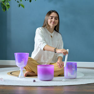 סט קערות קריסטל קוורץ וקריסטל שקוף עם ידית - תדר 440 הרץ/432 הרץ, צליל חזק לריפוי בצלילים - Product Image 5