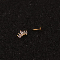Labret Plat 16G Acier Inoxydable Bijou d'Oreille Plaqué Or Cristal Cœur Diamant Asscher CZ 6mm Bijou de Corps pour Cadeau de Mariage