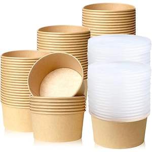 Mangkuk Makanan Kertas Kraft Tahan Air Sekali Pakai dengan Tutup PET PP untuk Restoran, Sup, atau Kotak Makan Siang - Product Image 5