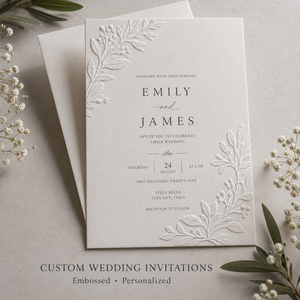 Invito Matrimoniale Botanico Senza Tempo Personalizzato, Stampa in Rilievo con Ramo d'Ulivo e Layout Tipografico Pulito - Product Image 1