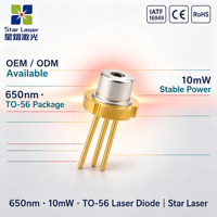 Diode laser rouge 650 nm 10 mW TO18 monomode Union Optronics U-LD-651076Ap pour module médical de pointeur laser