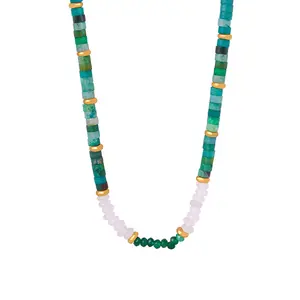 Summer Emerald green white jade natural beaded necklace jewelry women's necklace