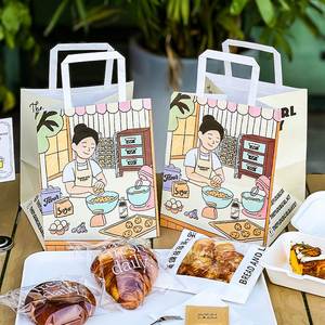 Sacs en papier kraft biodégradables et recyclables écologiques en gros pour boulangerie, desserts à emporter, emballage personnalisé avec logo - Product Image 1