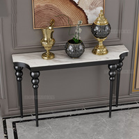 Table console de luxe en acier inoxydable chromé et doré et table en marbre de 1.3m