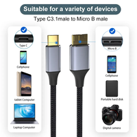 Câble de charge rapide 0,5M 1M 1,5M 2M haute vitesse 5 Gbps USB C Type C vers USB 3.0 Micro B mâle pour synchronisation de données et disques durs