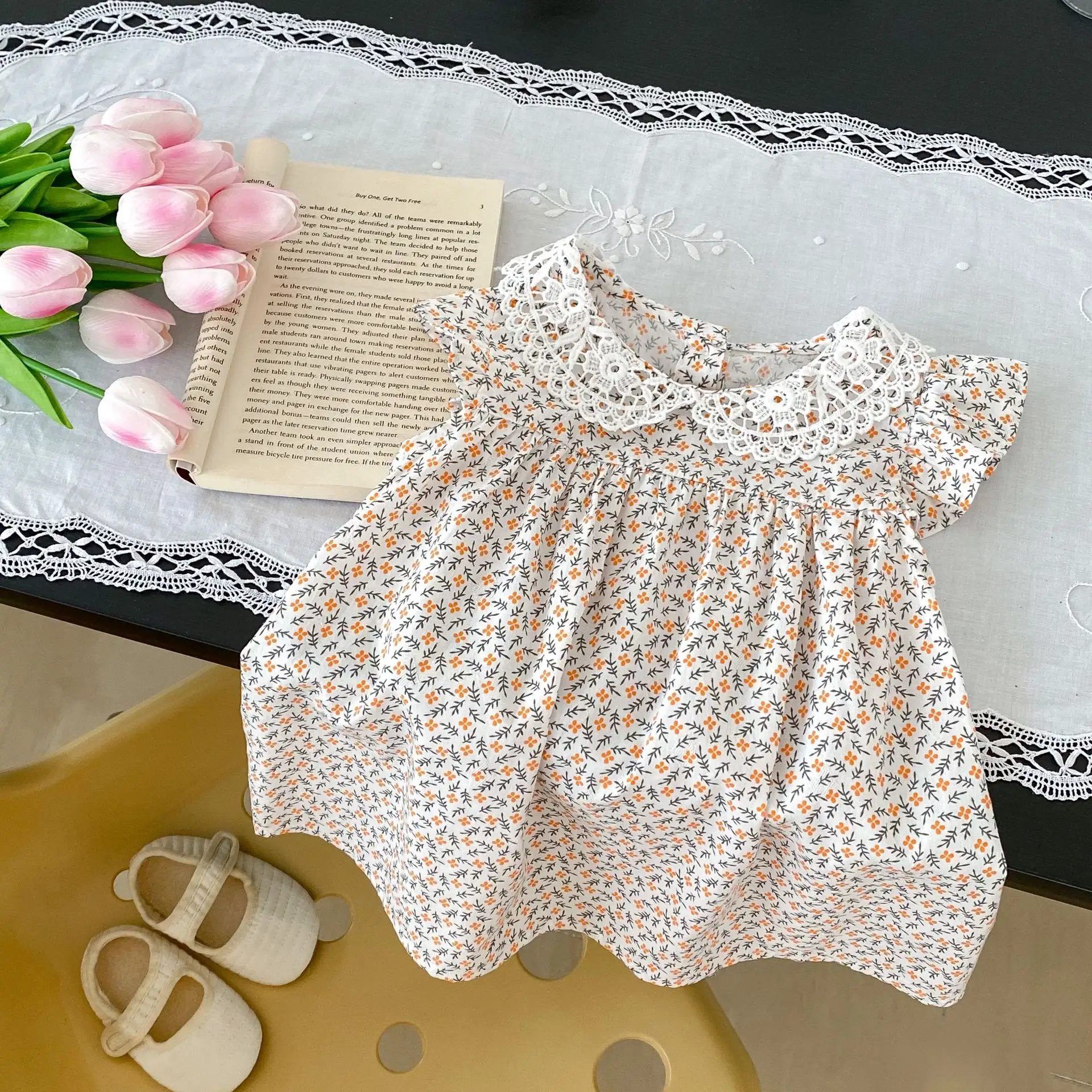 2023 Summer newborn clothes 0-4 year old infant sleeveless lace skirt Baby girl floral cute dress