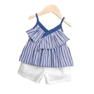 Wholesale High Quality custom cute soft fabric spaghetti strap and shorts 2 pcs girl clothing set