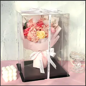 Sabonete rosa + buquê de flores secas, com caixa de pvc e fita para o dia dos namorados, venda imperdível