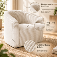 Fauteuil d’appoint moderne à dossier incurvé enveloppant, velours côtelé doux et moelleux, assise profonde, tailles personnalisé
