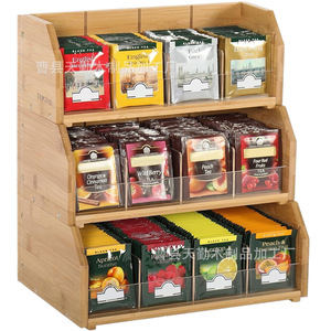 Cross-border bamboo three-layer tea bag <b>storage</b> rack, desktop coffee bag organizer, <b>kitchen</b> <b>storage</b> <b>box</b> - Product Image 5