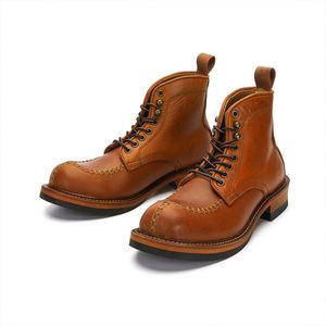 New Men's Winter-<b>Spring</b> Vintage Outdoor Work <b>Boots</b> Made of Genuine Leather with Laces Ankle Height and Cowhide for Trekking - Product Image 3
