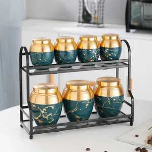 Kitchen decoration fancy design ceramic cruet candy canning jars coffee canister cookie storage jar with metal lid