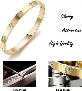 Fashion Jewelry Bracelet 14K Gold-plated Friendship Bracelet Cubic Zirconia Stainless Steel Bracelet Jewelry That Never Fades