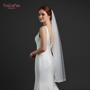 <span class=keywords><strong>Voile</strong></span> de mariée simple et élégant YouLaPan à une seule couche, décoré de perles de haute qualité, en tissu maille transparente V119 - Product Image 2