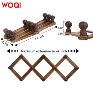 WOQI 레트로 나무 아코디언 접이식 코트 랙 걸이 후크 옷장 및 주방 사용을위한 벽걸이 형 모자 및 수건 걸이 - Product Image 2