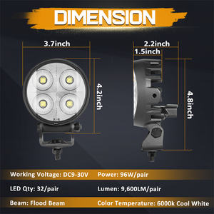 12V 24V Universal 4 pulgadas 96W Tiro lateral Redondo Die <span class=keywords><strong>Cast</strong></span> Aluminio LED Carcasa Luz de inundación Faros antiniebla - Product Image 5