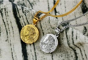 Collier pendentif médaille pièce mains en prière avec Prière du Seigneur inscrite, plaqué or 18 carats/acier inoxydable, bijoux chrétiens avec verset biblique - Product Image 4