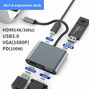 Hubs <span class=keywords><strong>Usb</strong></span> portables 4 en 1 de haute qualité et <span class=keywords><strong>hub</strong></span> multiport <span class=keywords><strong>Usb</strong></span> c avec Hdmi + vga + usb3.0 + pd <span class=keywords><strong>Hub</strong></span> <span class=keywords><strong>Usb</strong></span> en aluminium pour macbook - Product Image 3