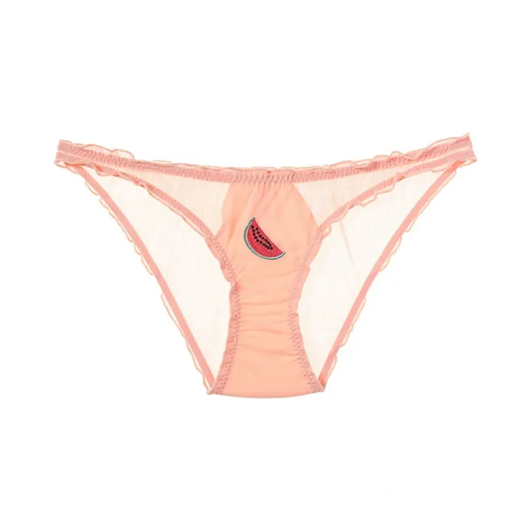 Wholesale Fashion Sweet Transparent Underwear Women Embroidery Fruits Panties Mesh Lace Lingerie