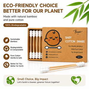 Coton-tiges écologiques en bambou pour bébé, 100 % biologiques, doux, à pointe en forme de <span class=keywords><strong>gourde</strong></span>, pour le nettoyage des oreilles des nouveau-nés - Product Image 3