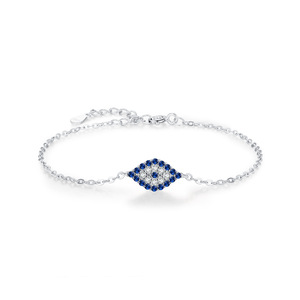 925 Silver Chain <b>Bracelet</b> With Blue Crystal Eye Rhodium Plated Classic Women's Everyday Wear Jewelry - Product Image 1