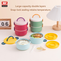 Boîte à lunch en plastique de qualité alimentaire pour la maison, la cuisine, les enfants, avec couvercle verrouillable, pour adultes, bureau, à emporter, 0,8 L, 2 couches, ronde
